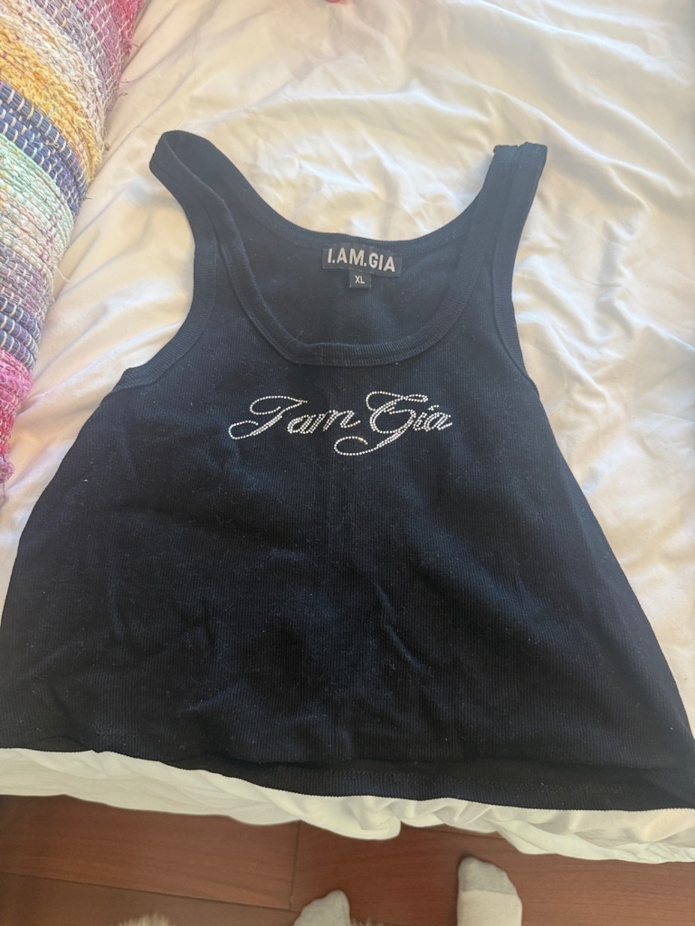 I.AM.GIA Black Rhinestone Logo Tank